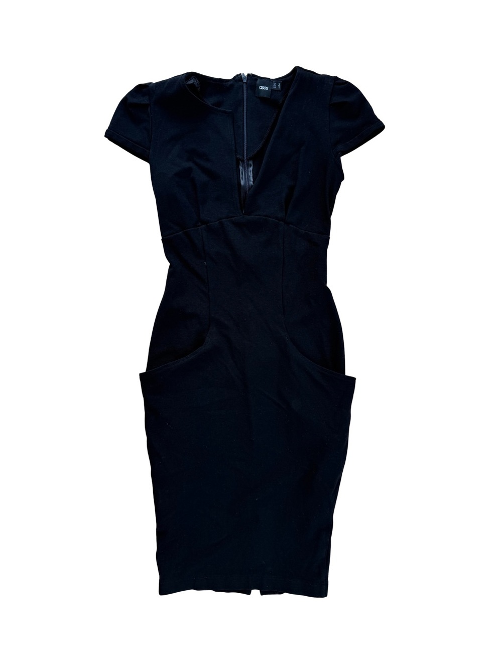 ASOS Black Cap-Sleeve Sheath Dress US8